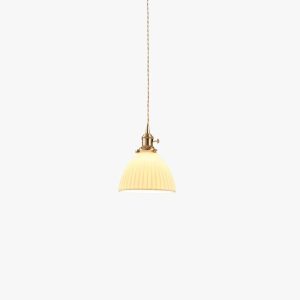 brass pleated ceramic pendant lamp