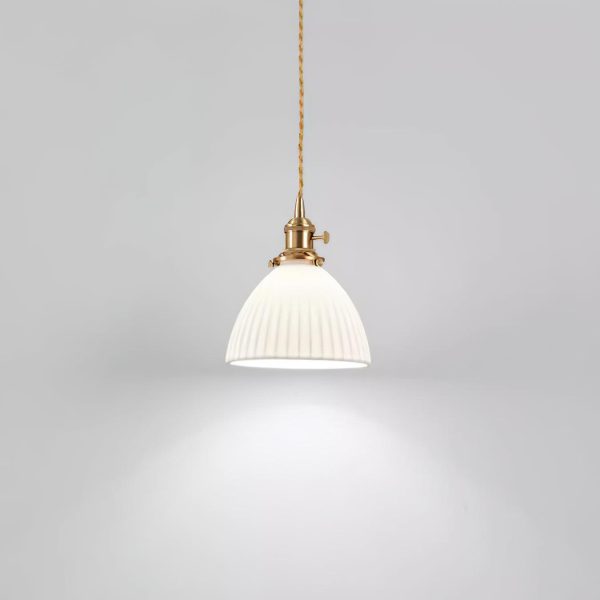 brass pleated ceramic pendant lamp