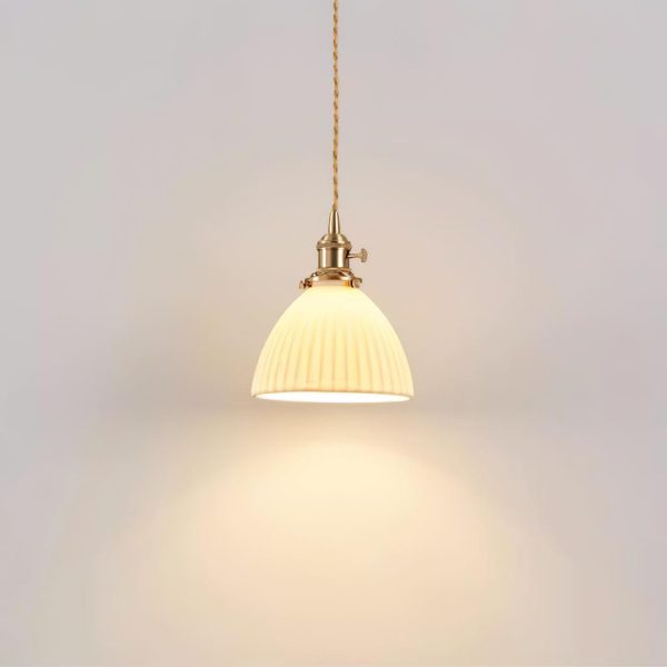 brass pleated ceramic pendant lamp