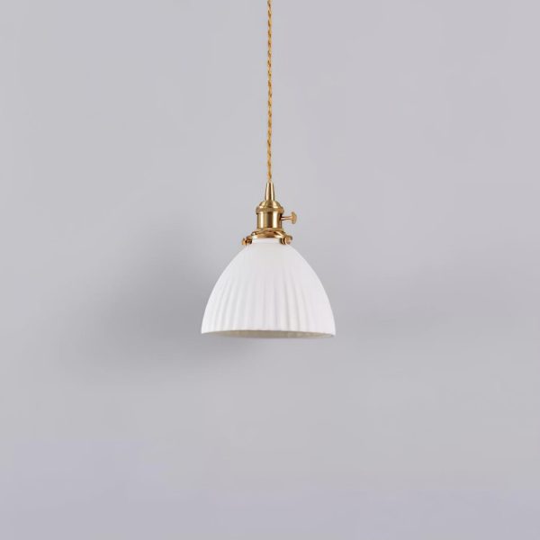 brass pleated ceramic pendant lamp
