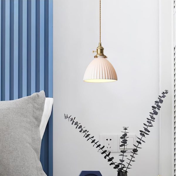 brass pleated ceramic pendant lamp