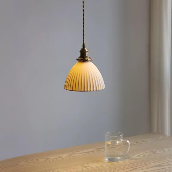 brass pleated ceramic pendant lamp
