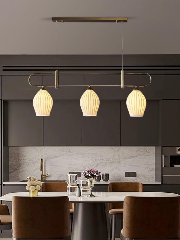 ceramic ribbed linear pendant light