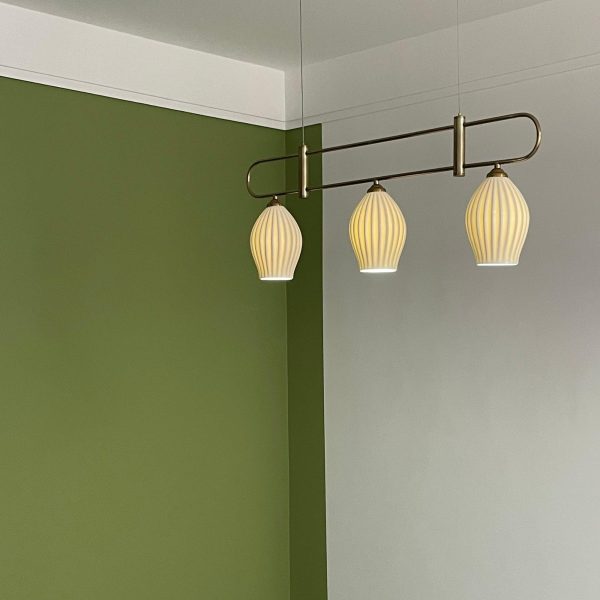 ceramic ribbed linear pendant light
