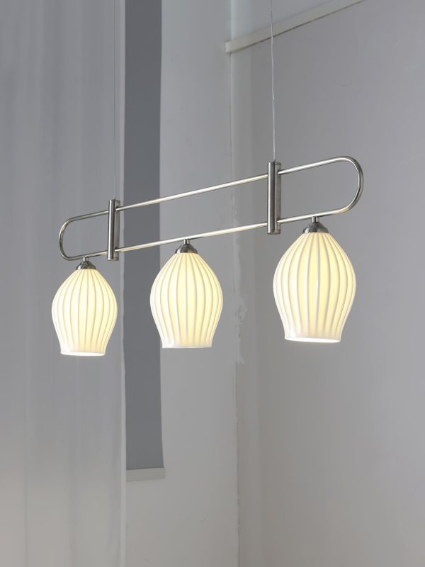 ceramic ribbed linear pendant light
