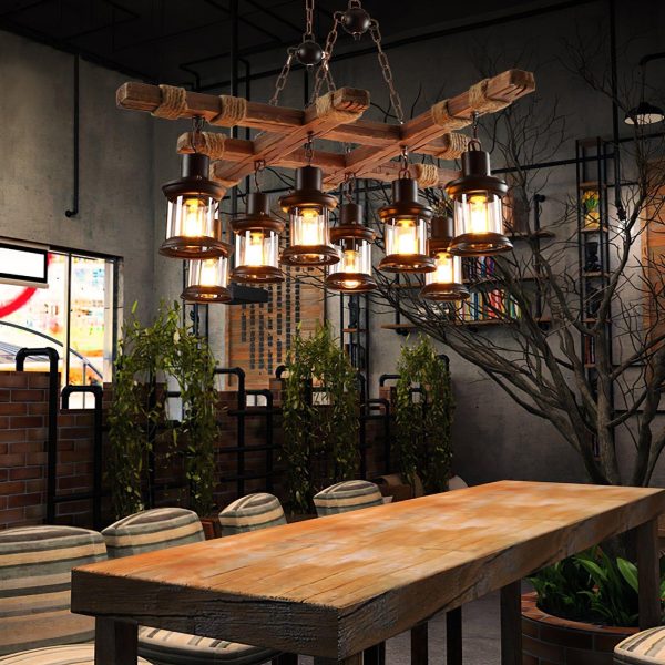 vintage wood glass chandelier