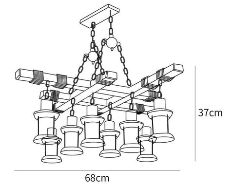 Vintage_Wood_Glass_Chandelier_size