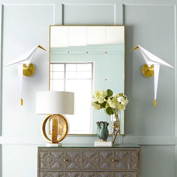 white paper crane wall lamp