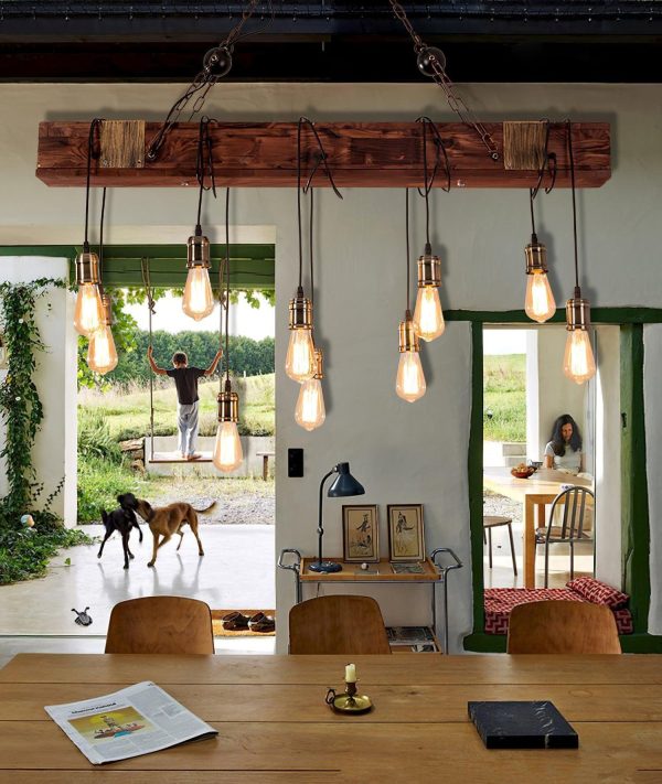 wood hanging multi chandelier